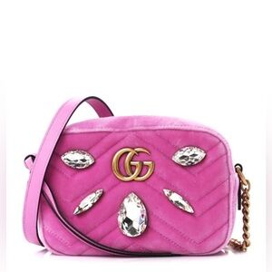 Gucci Velvet Matelasse Marquise Crystals GG Marmont Chain crossbody bag